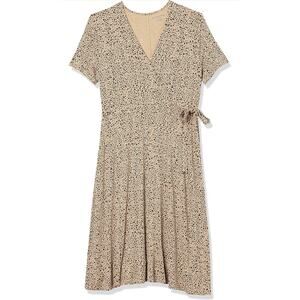 Amazon Essentials Size XL Short Sleeve Faux Wrap V Neck Animal Print Dress Brown